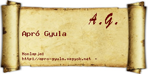 Apró Gyula névjegykártya